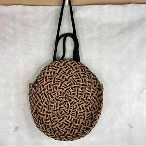 Large Tote Ratan Straw Woven Circular Round HandBag Shoulder Straps Boho Beachy